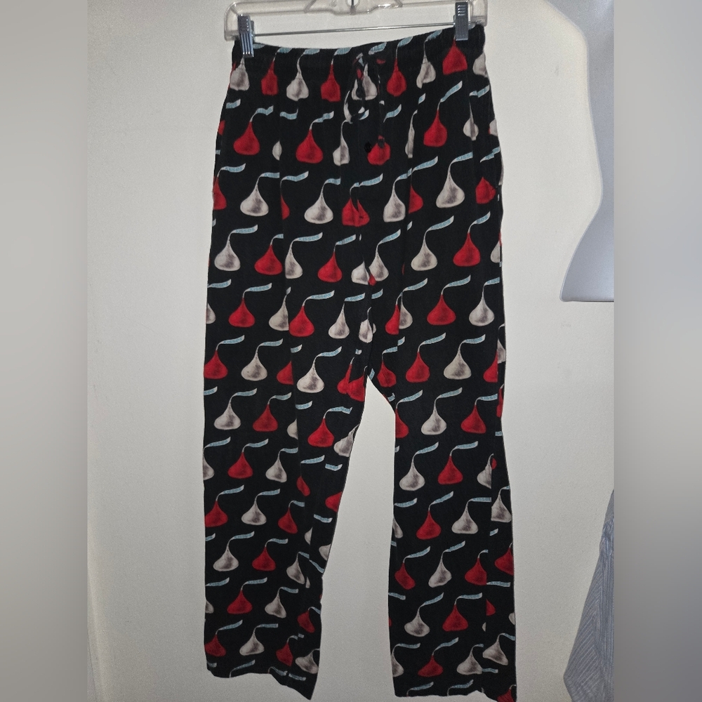 Black Pajama Pants with Red and White Pattern